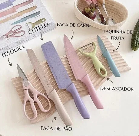 Conjunto Kit Facas Profissional Colorido em Aço Inoxidável